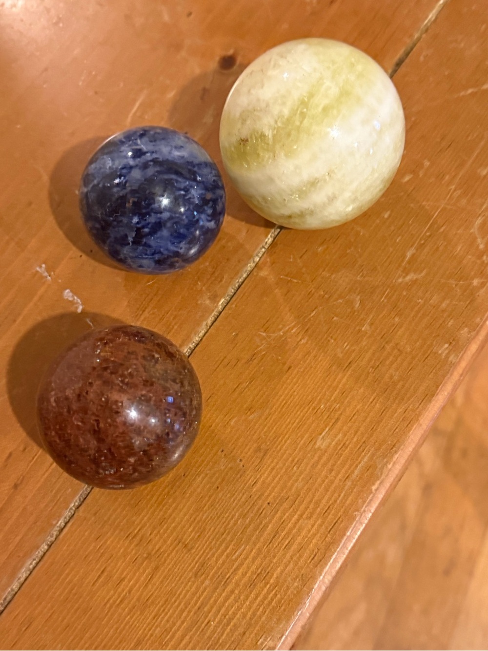 Polished Decorative Stone Sphere Trio - Blue, Brown, Cream